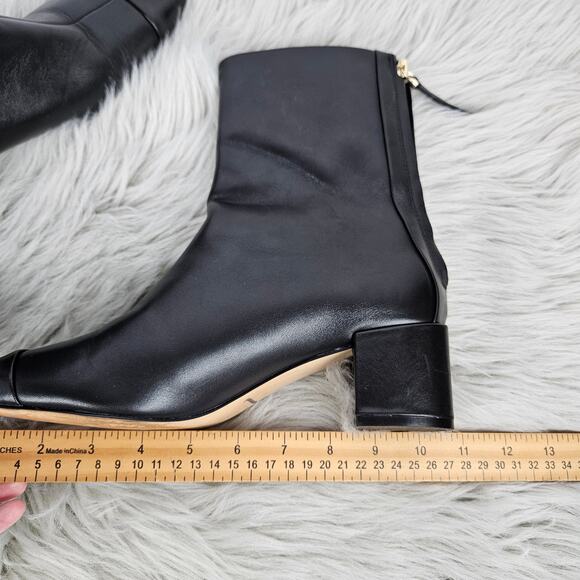 Ann Taylor Black Leather Ankle Boots Size 7M Square Toe Block Heel Back Zip Chic - Picture 13 of 13